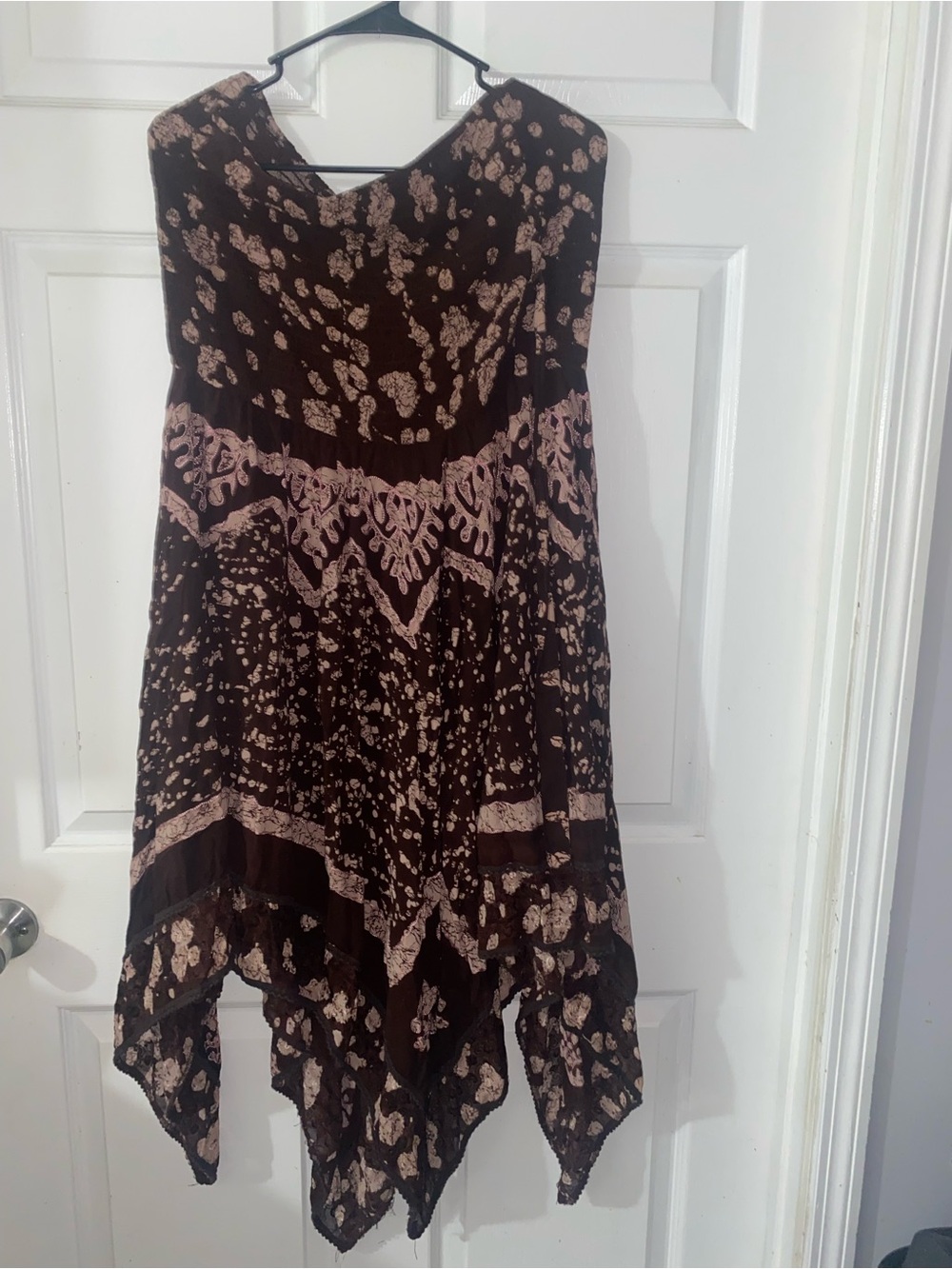 Burgundy and Beige Handkerchief Hem Dress